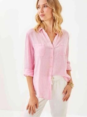 Lilly Pulitzer Soft Pink Linen-Blend Button-Down Shirt size S